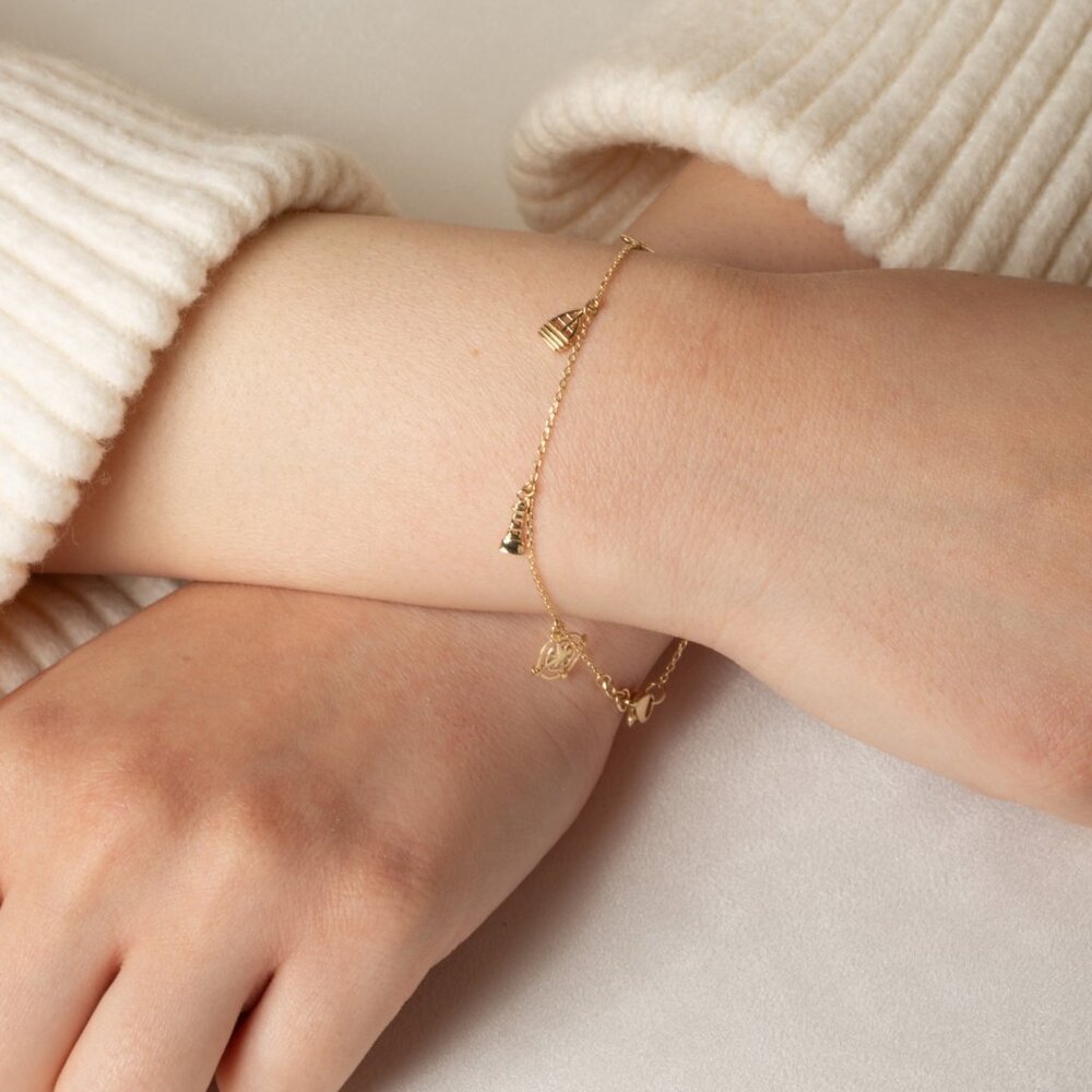 14K Solid Yellow Gold Nautical Ocean Adjustable Bracelet 7"